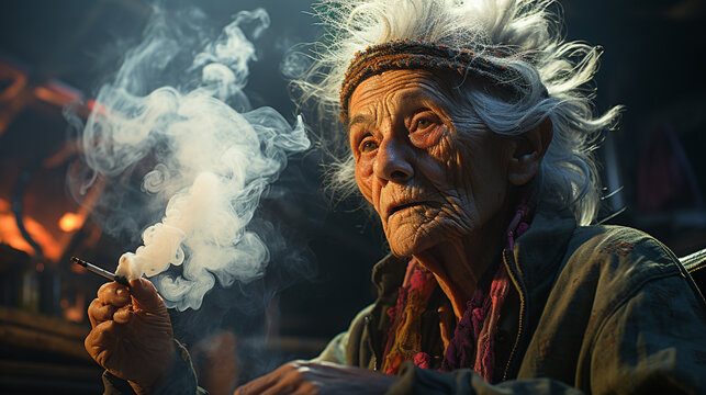 Elderly person smoking cigarette. Generative Ai © andranik123