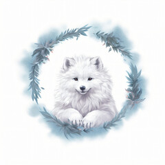 White Fox in ring frame, portrait, watercolour - Generated with AI 