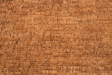 Closeup Hiwada buki roofing style traditional Japanese made from cedar or cypress layers bark...