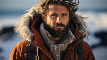 Fototapeta premium Man in winter clothes. Generative Ai