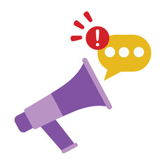 megaphone speaker or loudspeaker for announce. Comment reply is false, correct, problem, fail notice and announcement with 3d speech bubbles.