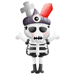Watercolor Skeleton Pirate halloween, Pirate halloween Illustration Concept