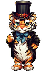 Tiger wearing a suit and tophat