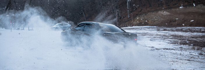 car in winter ice background