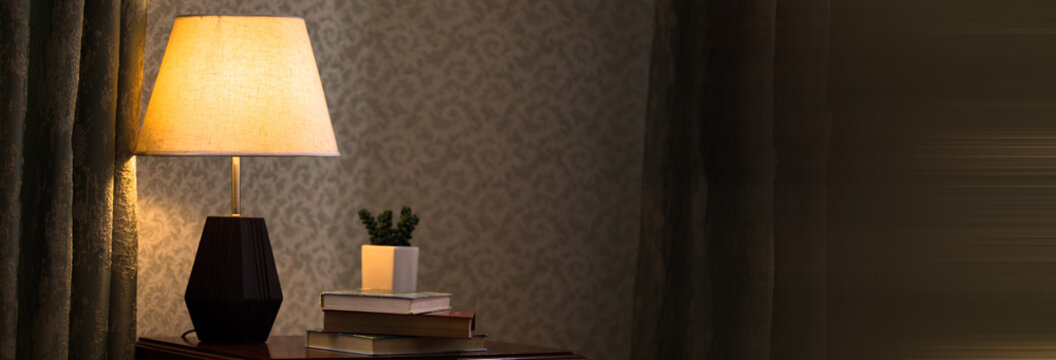 light lapm with plant on dark room