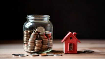 Jar of coin and house for investment concept, Real restate concept with clear background  - obrazy, fototapety, plakaty