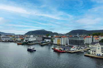 Fototapeta na wymiar Bergen Norway 22 may 2023 Bergen Cityscape with Beautiful Harbor and Majestic Mountains