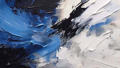 abstract oil painting texture wallpaper, with white, blue and black brushstrokes, contrasting values
