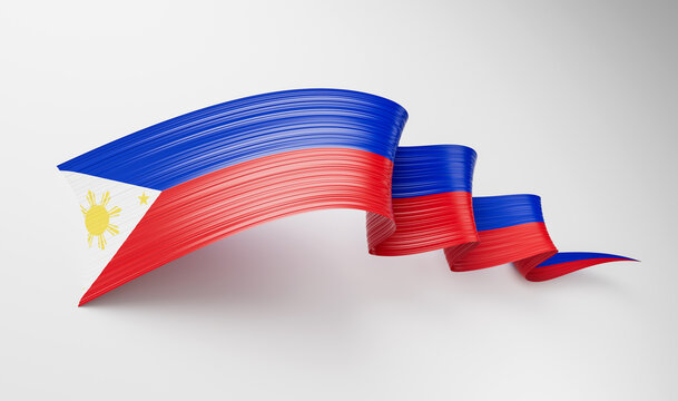 3d Flag Of Philippines 3d Shiny Waving Flag Ribbon Isolated On White Background, 3d illustration