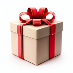 Fototapeta premium Gift box with red ribbon isolated on transparent and white background. Png transparent. background. Cube shape present box, tied with red wrapping ribbon, standing on a surface Generative ai 