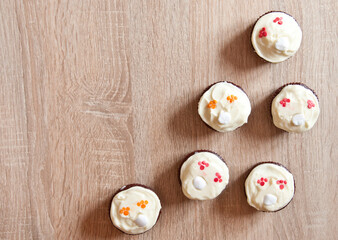 delicious cupcake food. yummy and sweet dessert. confectionery. birthday cake. frosting cupcake with cream. homemade cup cake with sprinkles. cupcake dessert. yummy muffin. sweet food with copy space