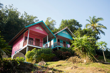 Bungalows for tourist in the streets of the fishing village of Ko Yao Island in the South of Thailand.