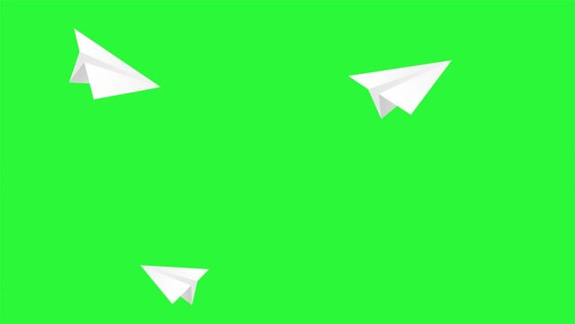 Animation of paper airplanes flying around. Paper airplane animation on green screen.