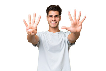 Young caucasian handsome man over isolated background counting nine with fingers
