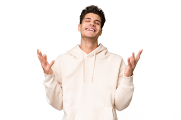 Young caucasian handsome man over isolated background smiling a lot