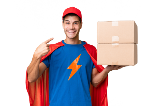 Super Hero delivery man over isolated background giving a thumbs up gesture