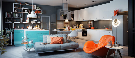 Pop art interior design of modern living room