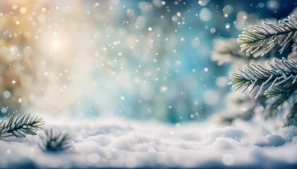 Fototapeta na wymiar Winter christmas background with snow tree and lots of copy space
