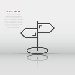 Crossroad signpost icon in flat style. Road direction vector illustration on white isolated background. Roadsign business concept.