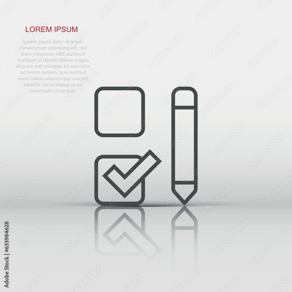 Poster checklist document icon in flat style. survey vector illustration on white isolated background. chec