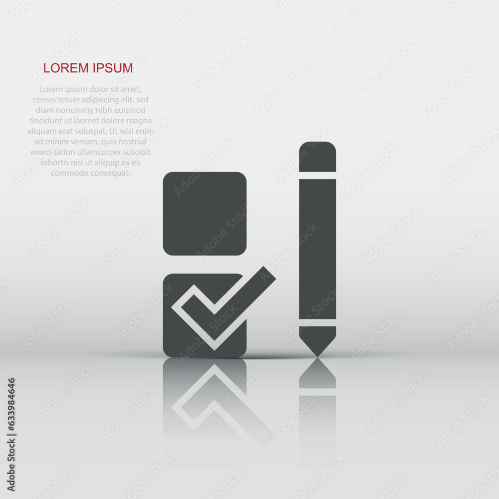 Poster checklist document icon in flat style. survey vector illustration on white isolated background. chec