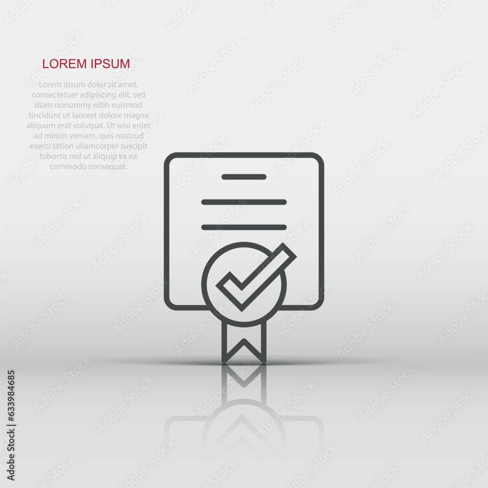 Poster approve certificate icon in flat style. document check mark vector illustration on white isolated ba