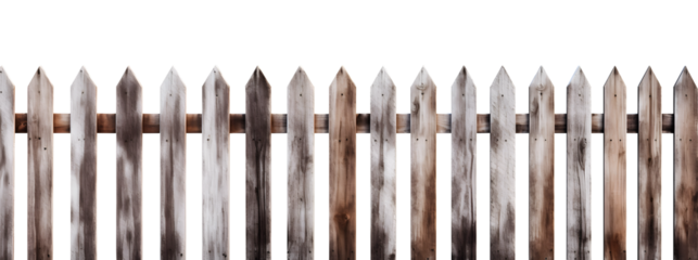 Wooden white washed rustic board wood fence gate on transparent background cutout, PNG file. Mockup template for artwork design