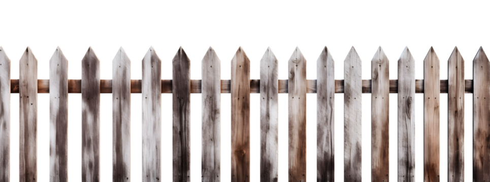 Wooden white washed rustic board wood fence gate on transparent background cutout, PNG file. Mockup template for artwork design