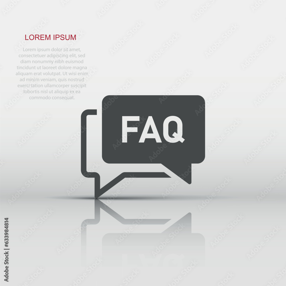Poster faq speech bubble icon in flat style. question vector illustration on white isolated background. com