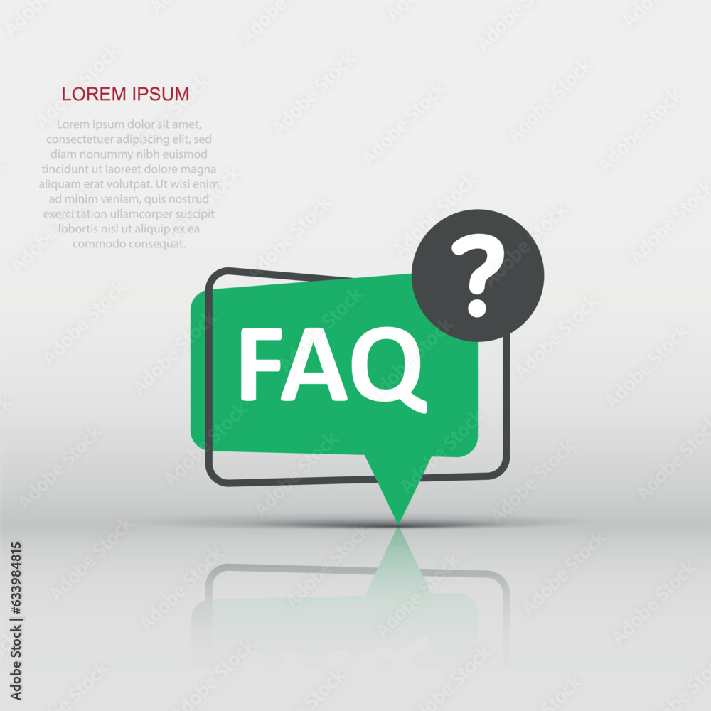 Poster faq speech bubble icon in flat style. question vector illustration on white isolated background. com