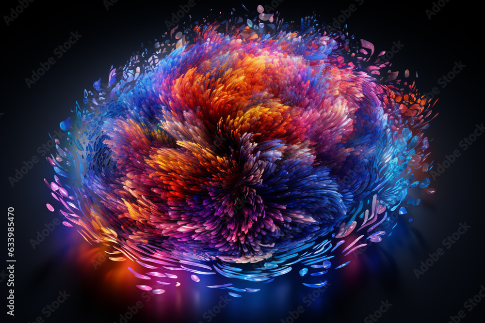 Poster A digital rendering of a fingerprint with an intricate, geometric design in rainbow hues, evoking a sense of complexity and technology. Generative AI technology.