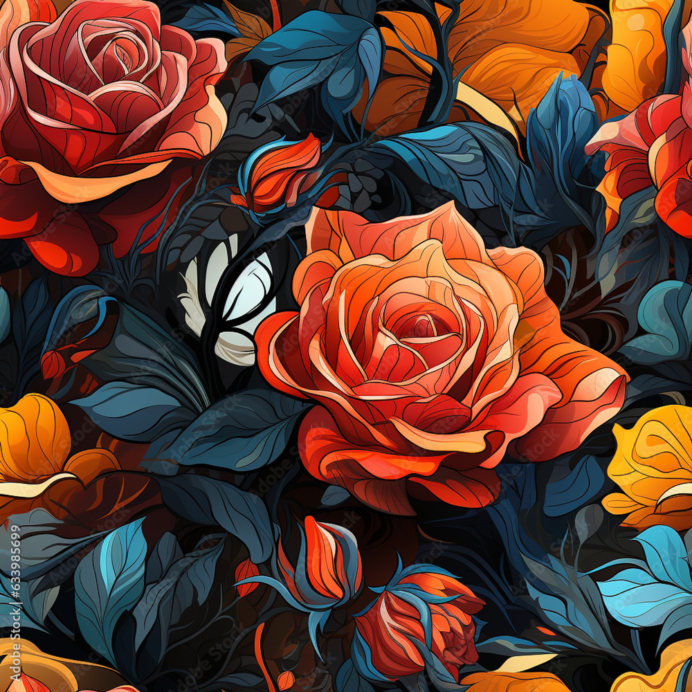 Aufkleber roses abstract pattern for tiles. generative ai technology.
