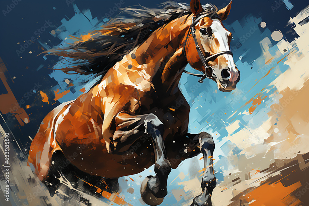 Aufkleber an image of a majestic horse jumping over a hurdle during a show jumping competition, showcasing ath