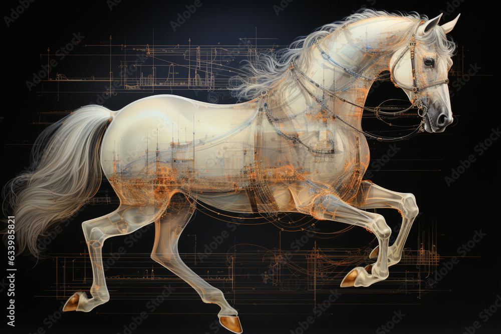 Poster an image of a horse and rider performing an intricate dressage routine, highlighting the harmony and
