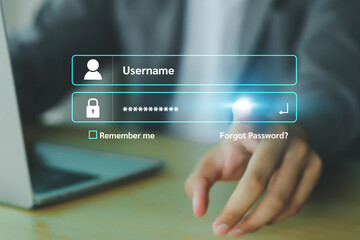 Login username and password from on internet security access or user sign registration menu for...