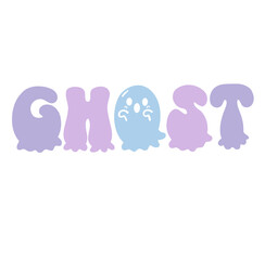Halloween lettering retro groovy alphabet cute ghost pastel word font	