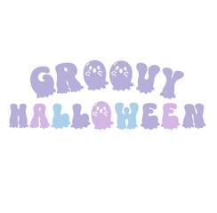 Halloween lettering retro groovy alphabet cute ghost pastel word font	