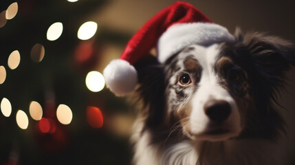 A cute dog wearing a santa hat