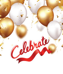 Celebrate with gold and silver balloons, confetti