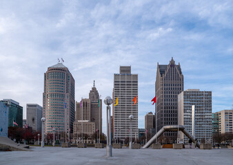 Cityscape of Downtown Detroit, Michigan. USA