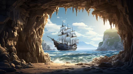 Tuinposter View from the cave entrance a detailed caravel © Data