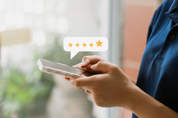Customer Satisfaction Survey concept, 5-star satisfaction, service experience rating online...