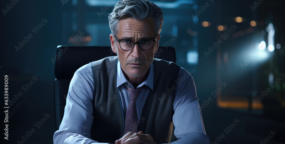Poster a mediator in thoughtful concentration guiding the conversation from the bridge between two warring 