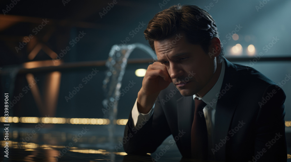 Poster a mediator in thoughtful concentration guiding the conversation from the bridge between two warring 