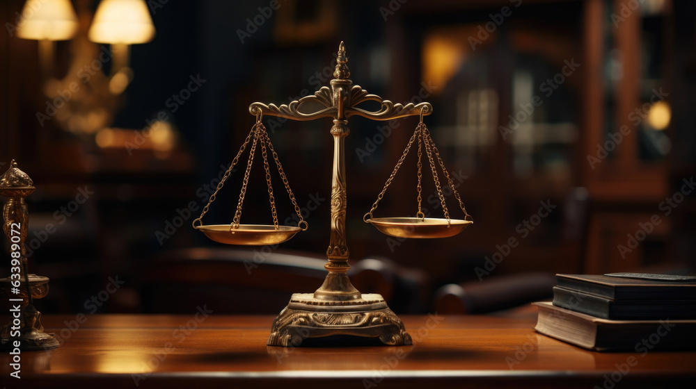 Poster weighed in the balance showing a scale containing a wood gavel and a writ of exeion each weighing th