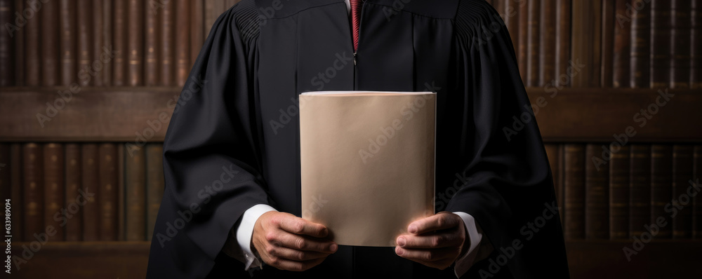 Poster a stern judge holding a file containing the court records highlighting the importance of accuracy an