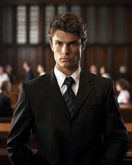 Fototapeta premium A determined lawyer standing before the court asking for fair and equitable disposition.