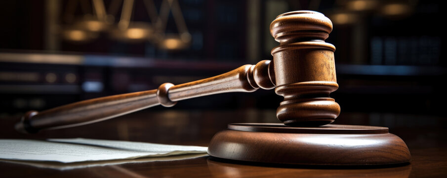 A gavel rests atop a subpoena signifying the need to hear testimony in the court of law.