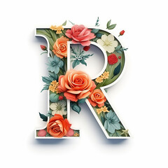 Generic logo floral design with letter R in paper cut shape floral alphabet