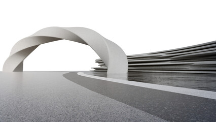 Abstract architecture design of modern building. Empty parking area floor and concrete structure. 3D rendering background image for car scene.